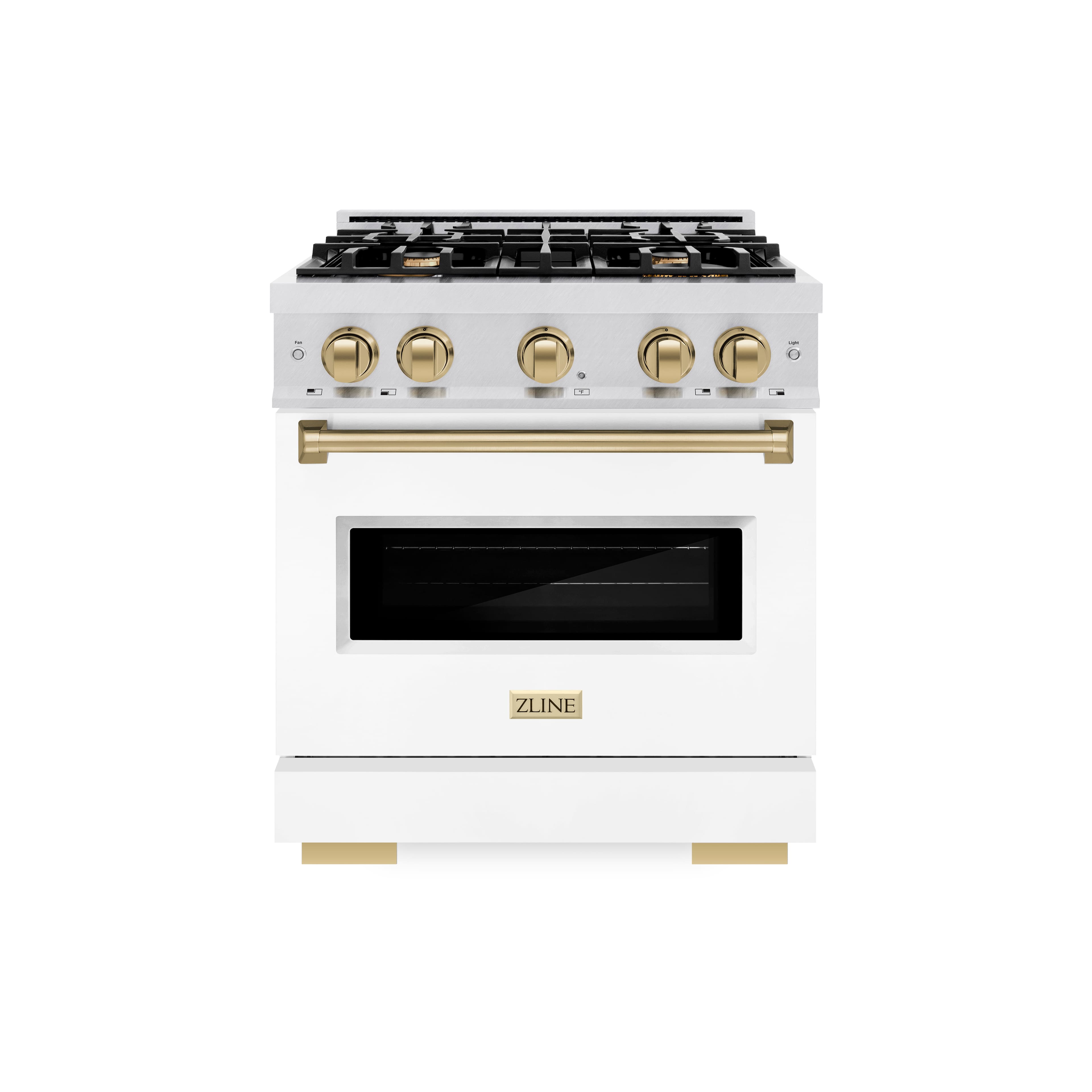 Front. ZLINE - ZLINE Autograph 30 in. Classic Satin Steel Gas Range w/ White Door & Bronze Accents (CGRSZ-WM-30-CB) - White.