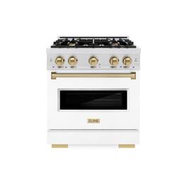 ZLINE - Autograph 30 in. Classic Satin Steel Gas Range with Bronze Accents (CGRSZ-WM-30-CB) - White Matte