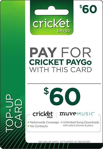 Front Standard. Cricket - $60 Top-Up Card.