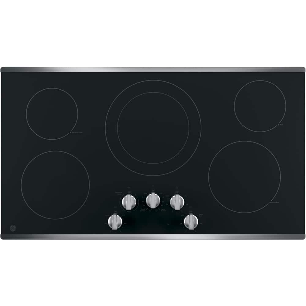 Front. GE - 36" Built-In Electric Cooktop - Stainless Steel.