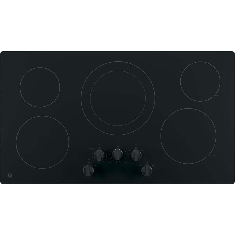 Front. GE - 36" Built-In Electric Cooktop - Black.