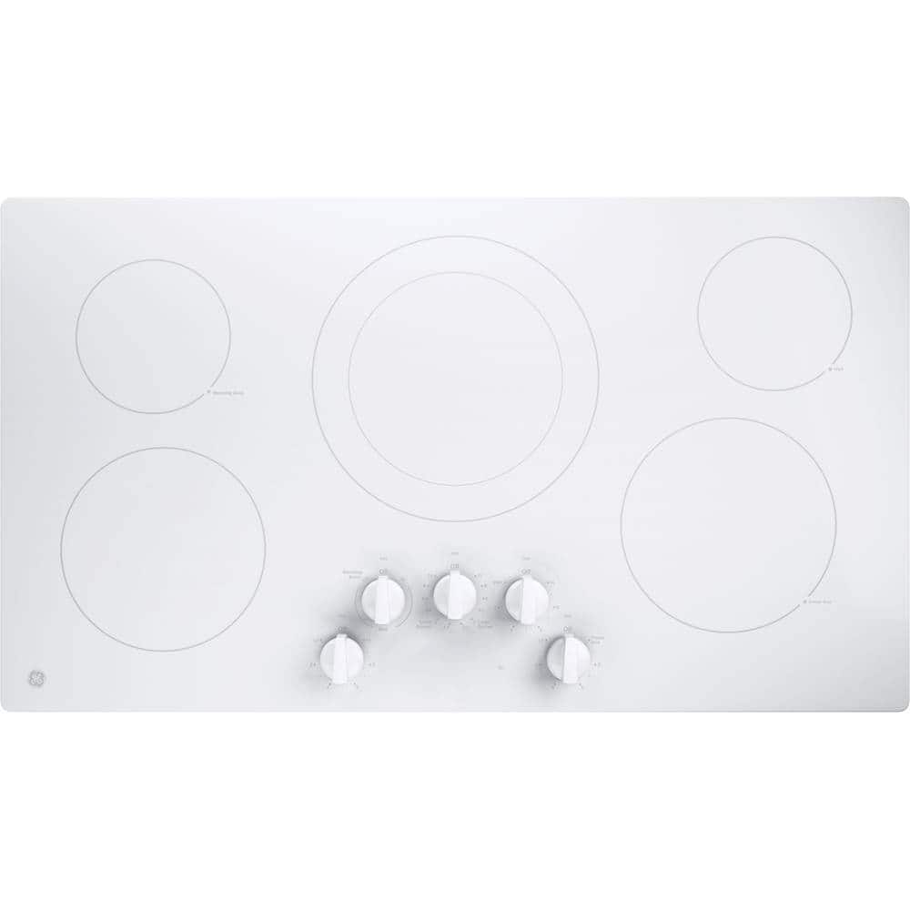 Front. GE - 36" Built-In Electric Cooktop - White.