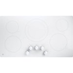 Front Zoom. GE - 36" Built-In Electric Cooktop - White on White.