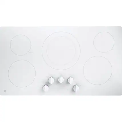 Front. GE - 36" Built-In Electric Cooktop - White.