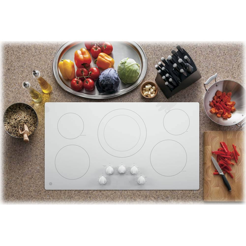 Alt View 12. GE - 36" Built-In Electric Cooktop - White.