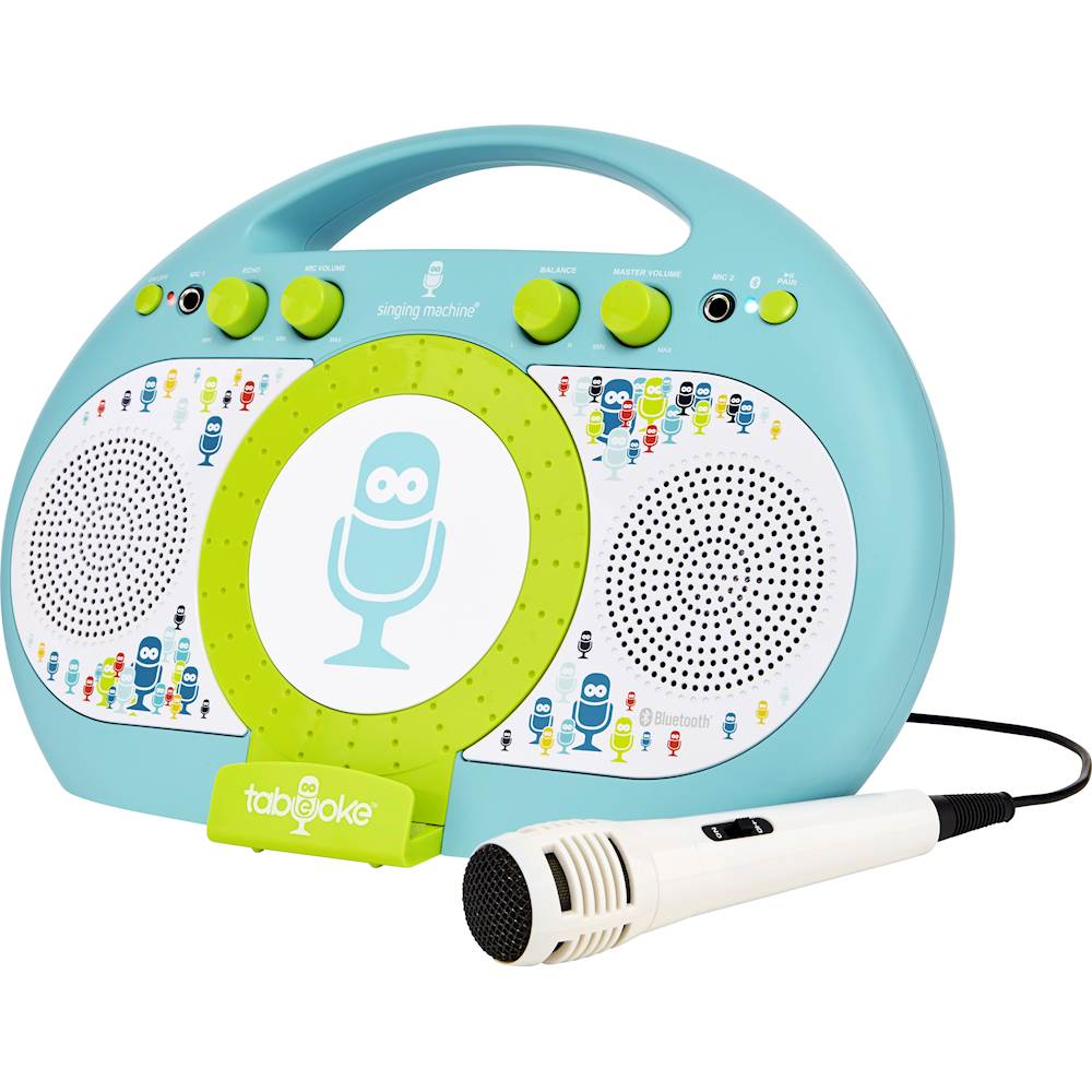 Left View: Singing Machine Tabeoke Portable Bluetooth Karaoke System, Compatible with a Variety of Karaoke Apps, Blue/Green