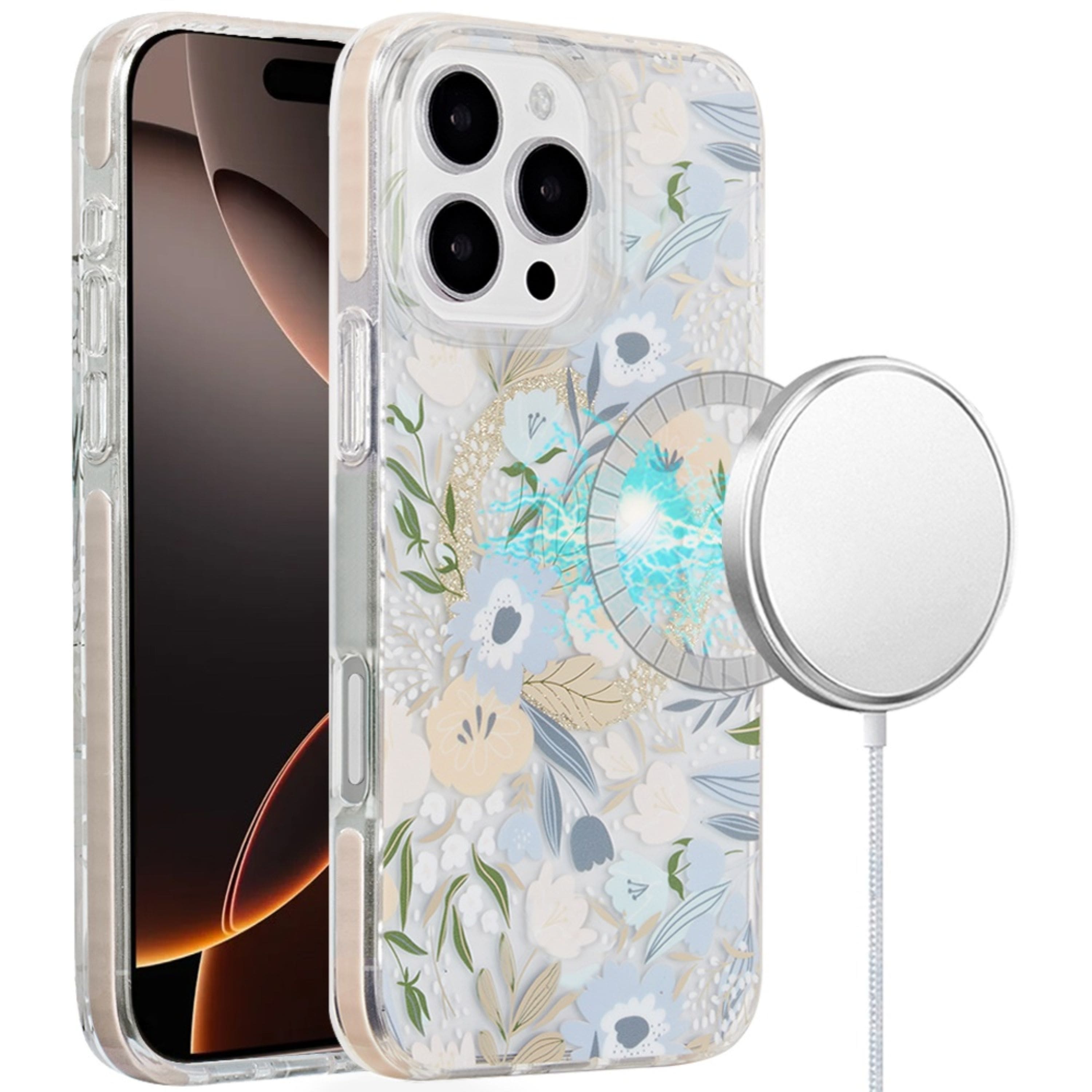 Kitcheniva - IMD Dual Layer Magnetic Circle Cover Phone Case With Tempered Glass For iPhone 16 Pro Leafy Floral - Multicolor price history on PriceWatchPro