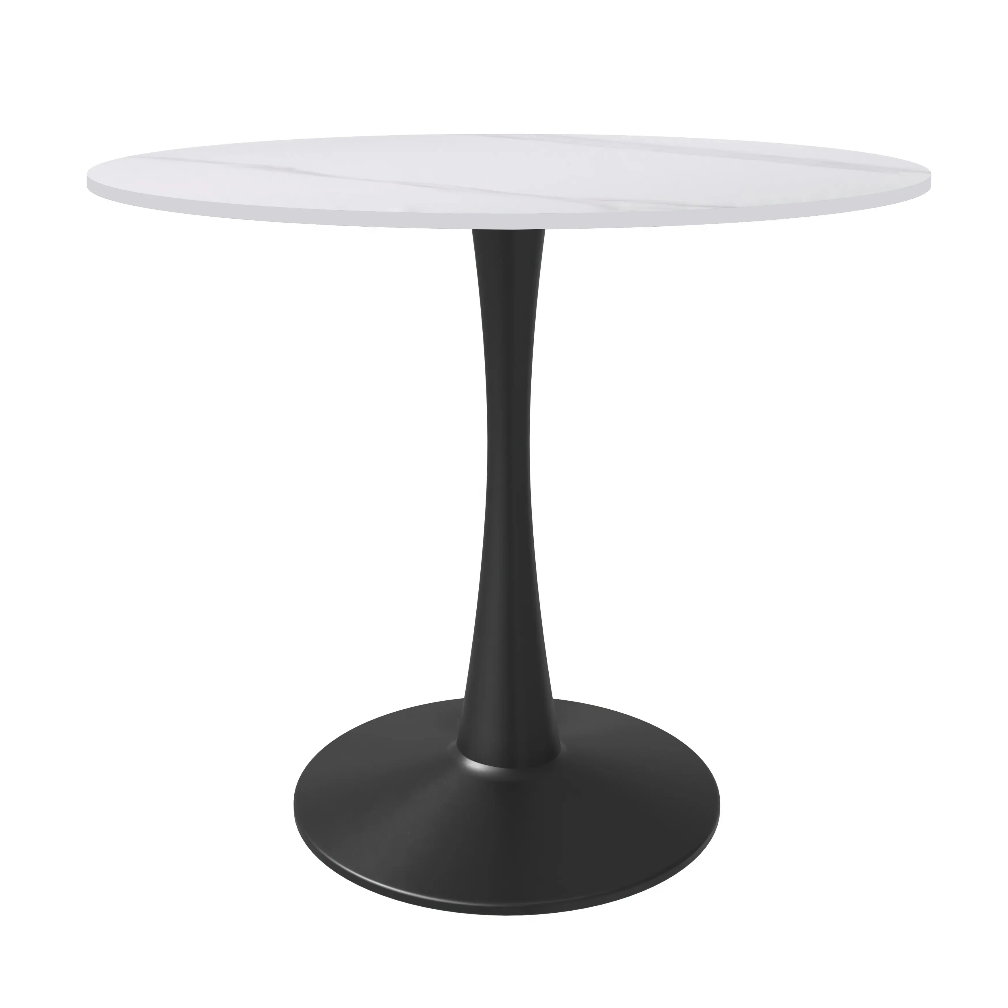 Alt View 2. LeisureMod - Bristol Contemporary 35" Round Glossy Dining Table - Minimalist Pedestal Wood & Metal Kitchen Table - Stone - White.