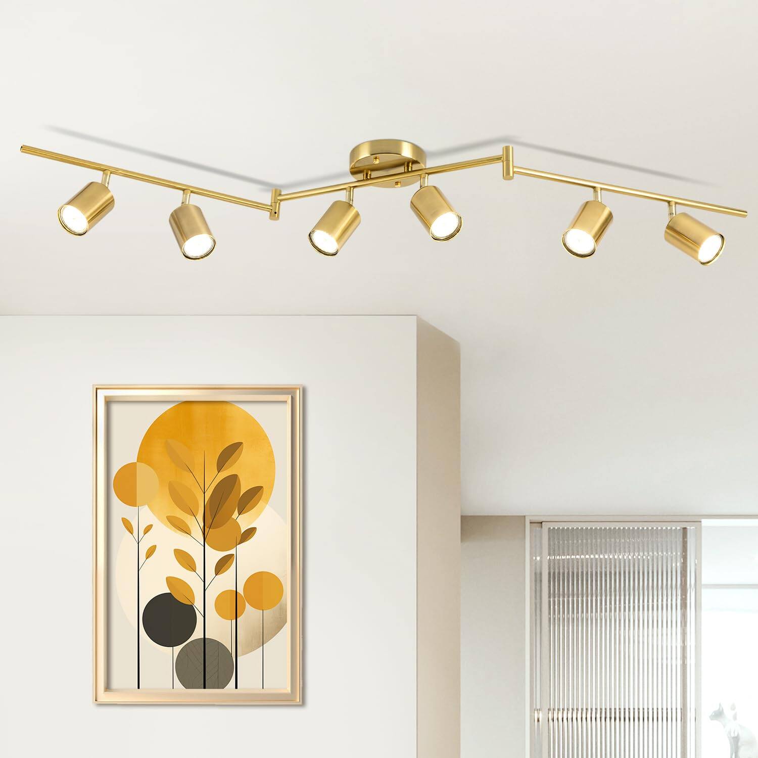 Angle. Dazzed Corner - 6-Light Track Lightings Fixtures Ceiling with Foldable Arms(Bulbs Not Included) - Gold.
