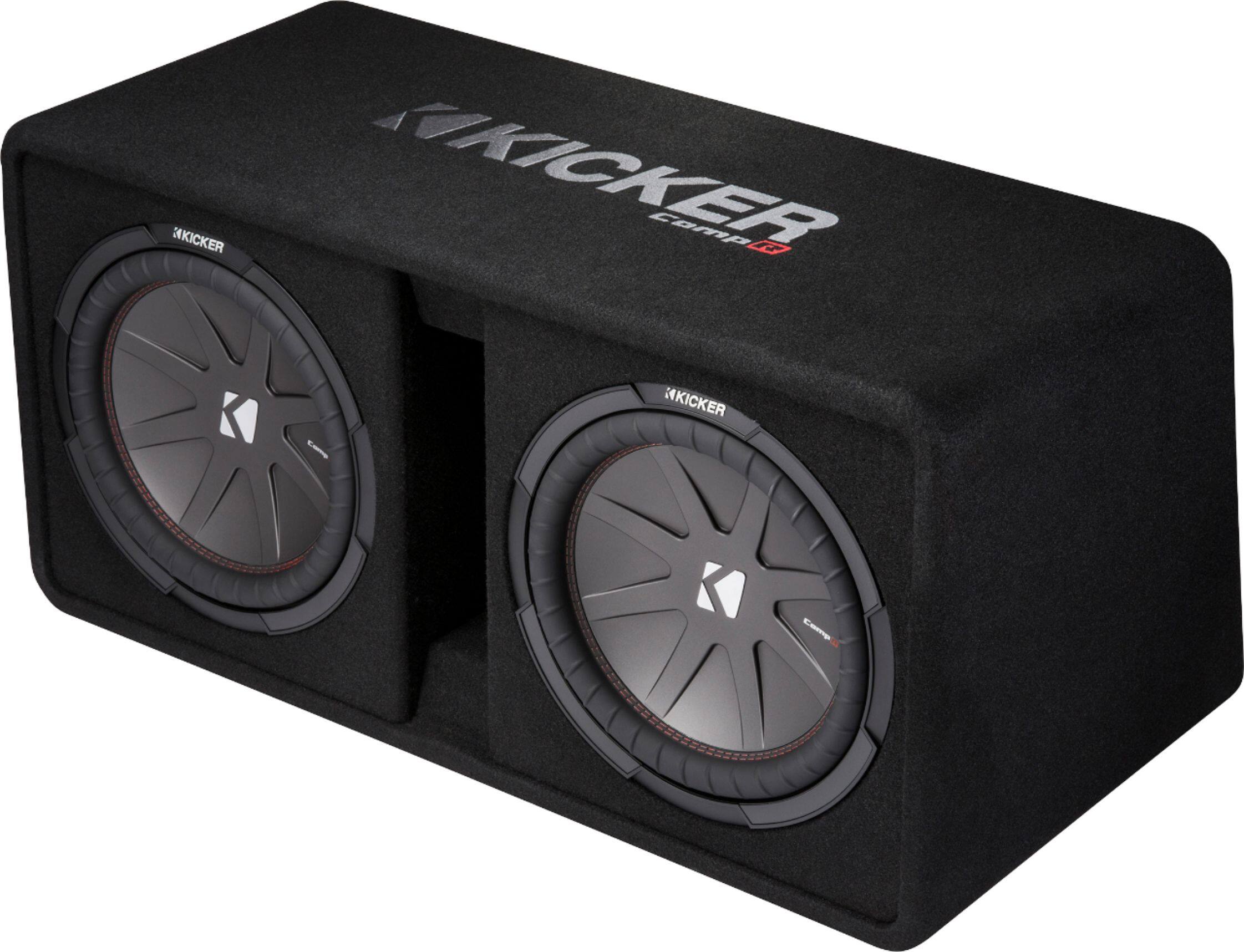 Left View: KICKER - CompR Dual 12" Dual-Voice-Coil 2-Ohm Subwoofers with Enclosure - Black