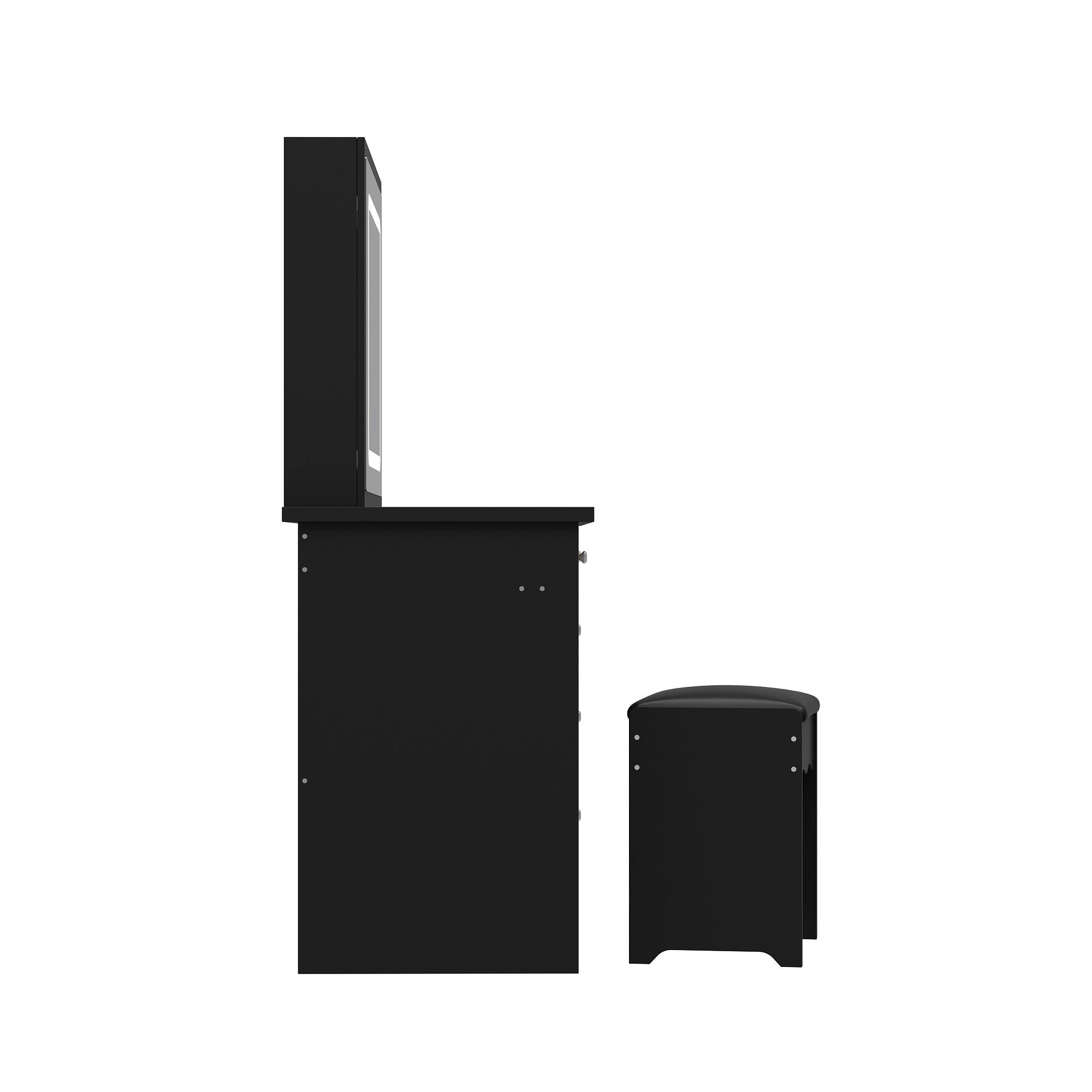 Left. Famapy - Vanity Table with Sliding LED Mirror & Hidden Storage For Bedroom Beauty Organizer Dresser - Black.