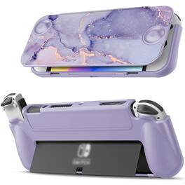 Kitcheniva - Flip Case For Nintendo Switch OLED Model 2021 Slim Protective Soft TPU Shell - Lilac Marble