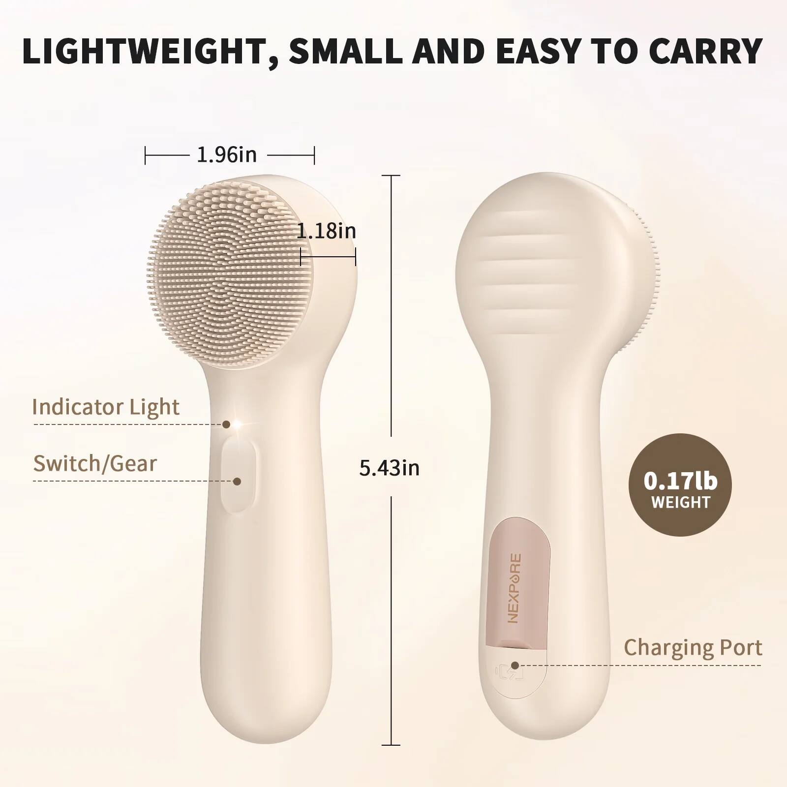 LIGHTWEIGHT, SMALL AND EASY TO CARRY

- 1.96in
- 1.18in
- 5.43in
- 0.17lb WEIGHT

Indicator Light
Switch/Gear
Charging Port