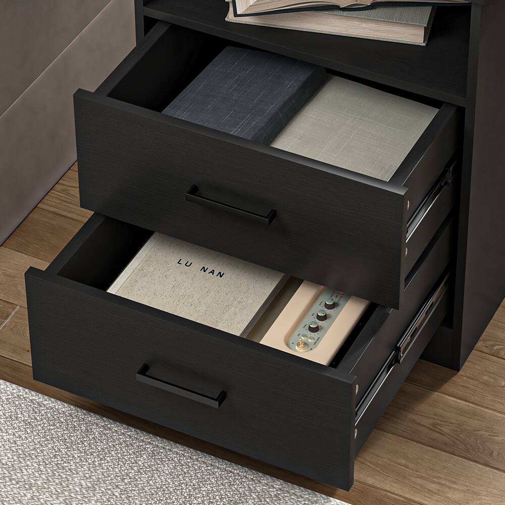 Alt View 2. Kadyn - Kadyn Wood Nightstand With Charging Station, Bedside Table With 2 Drawers, Bedroom - BL 2-Pack.