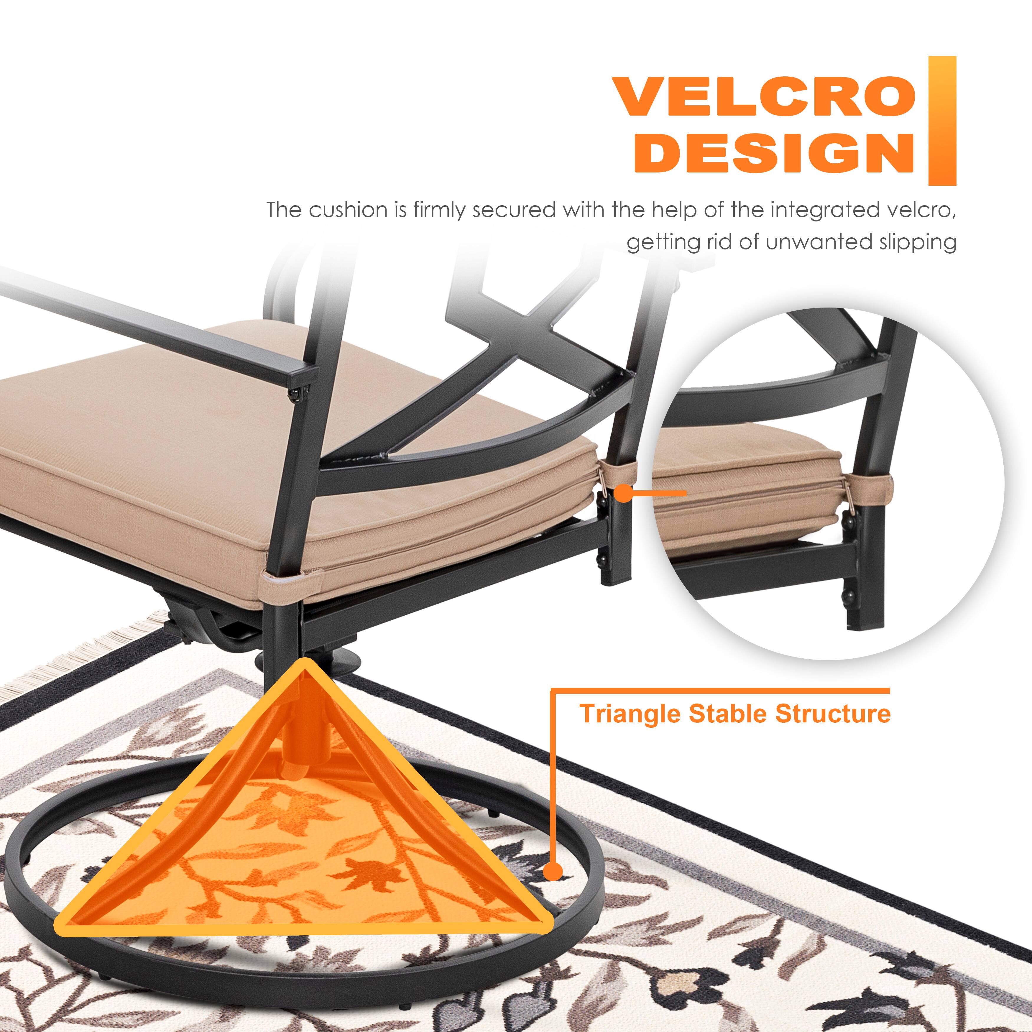 VELCRO DESIGN  
The cushion is firmly secured with the help of the integrated velcro, getting rid of unwanted slipping  

Triangle Stable Structure