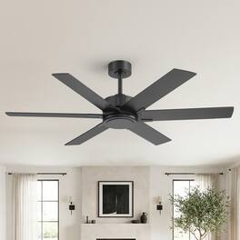 Breezary - 56-Inch Modern Versatile Ceiling Fan with 6 Plywood Blades, DC Motor, 6-Speed Remote, Timer, Downrod Mount - 56-Inch Black and Walnut