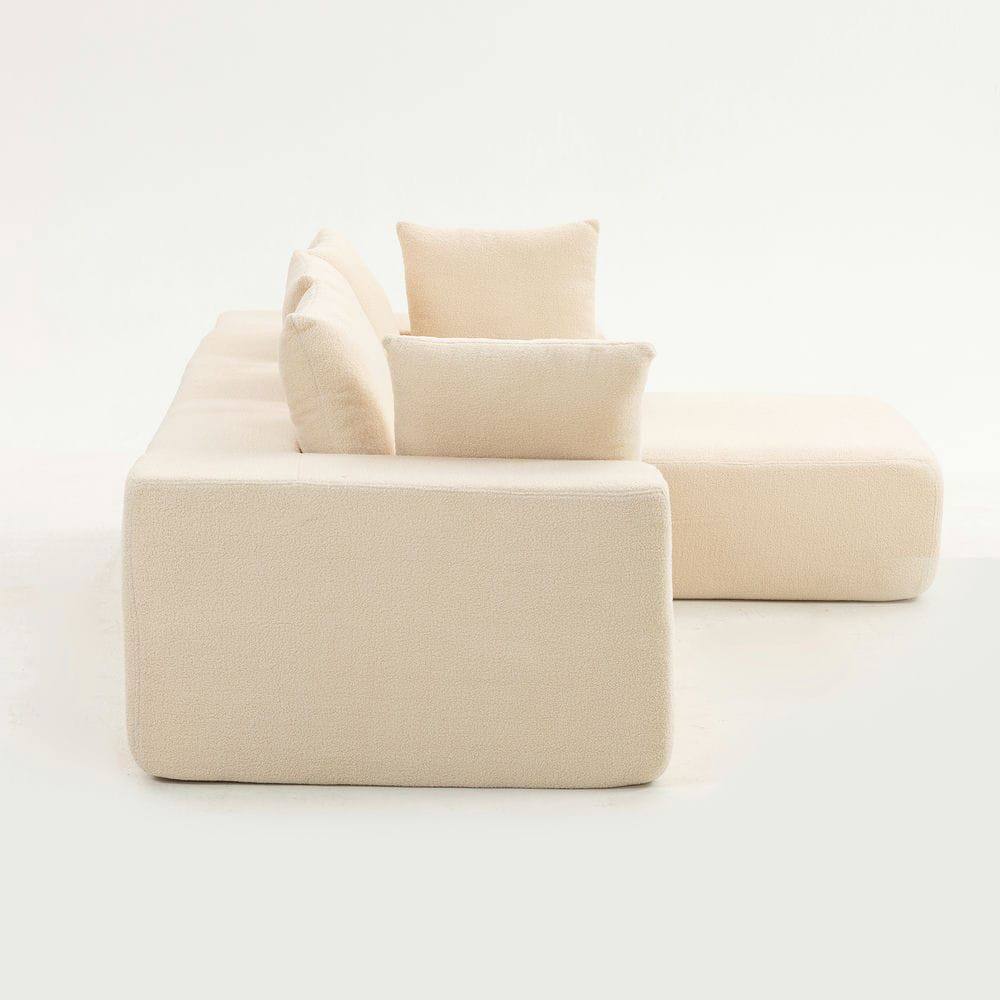 Alt View 2. Kadyn - Full Foam Compression Modular Sofa with 5 Throw Pillows, Flannelette Fabric, L-Shaped, Ideal for Small Space - Beige.