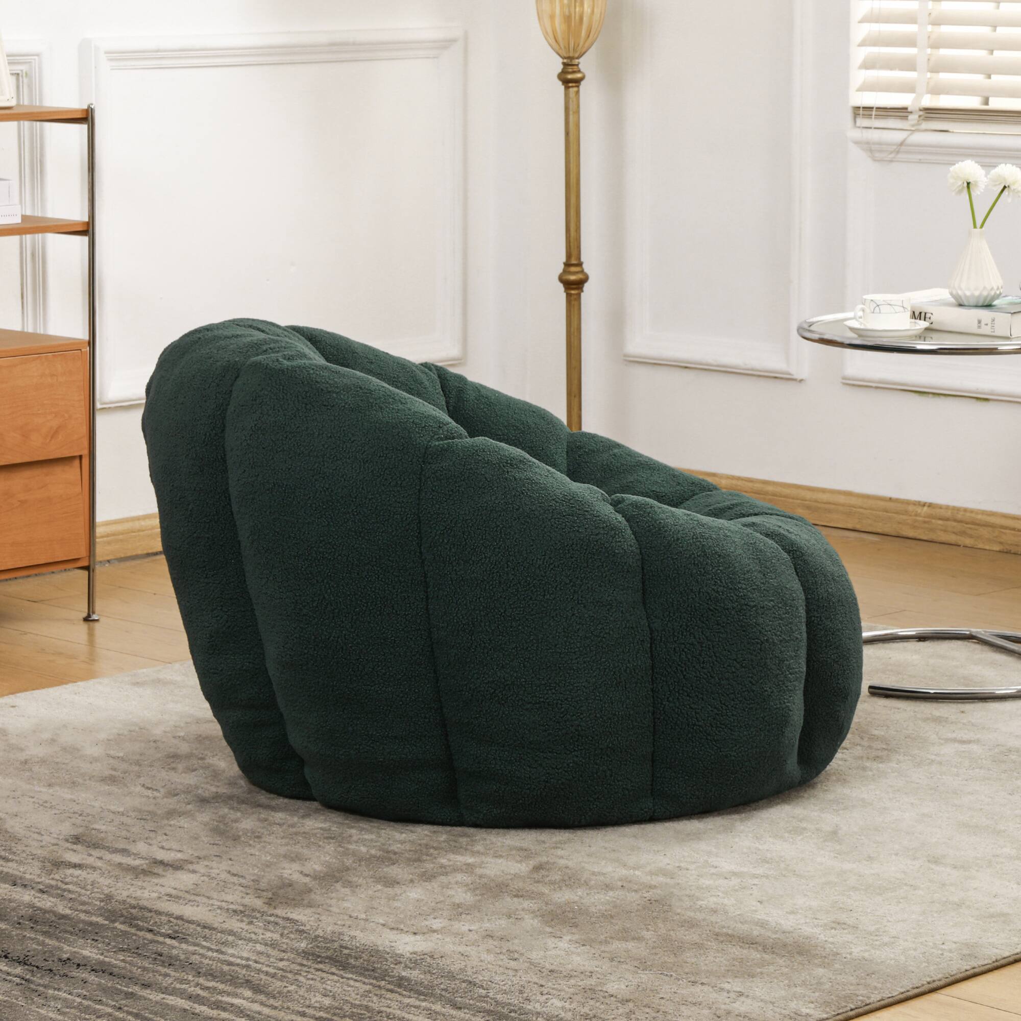 Alt View 1. GOODSILO - Plush Faux Fur Bean Bag Chair with Armrests and Ergonomic Backrest for Ultimate Relaxation in Living Spaces - Green.