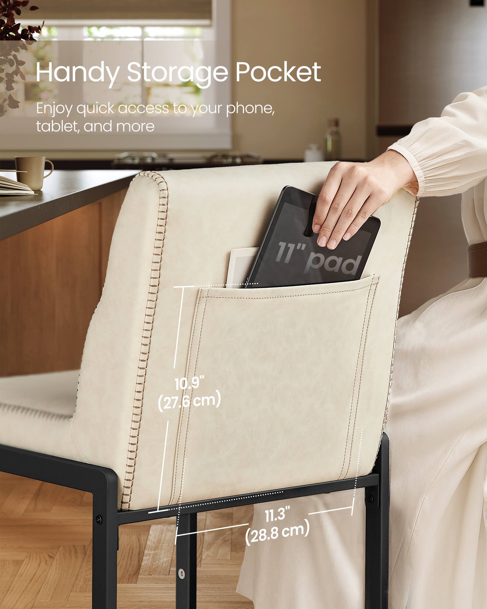 Handy Storage Pocket  
Enjoy quick access to your phone, tablet, and more  

11" pad  
10.9" (27.6 cm)  
11.3" (28.8 cm)