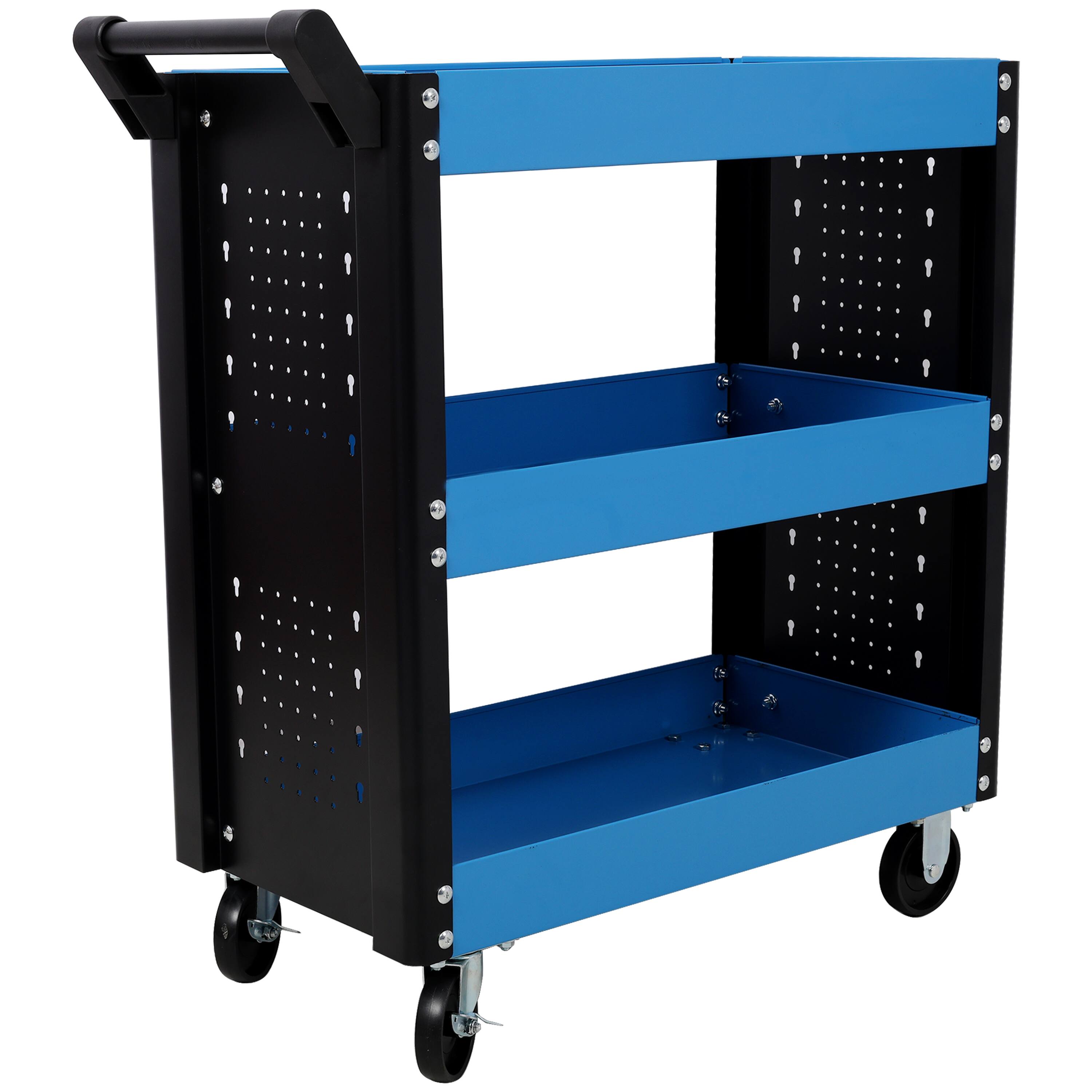 Alt View 2. ELEMENT ACE - 3-Tier Rolling Tool Cart on Wheels, Heavy Duty Utility Cart with Pegboard for Repair Shop, Garage, Warehouse - Blue.