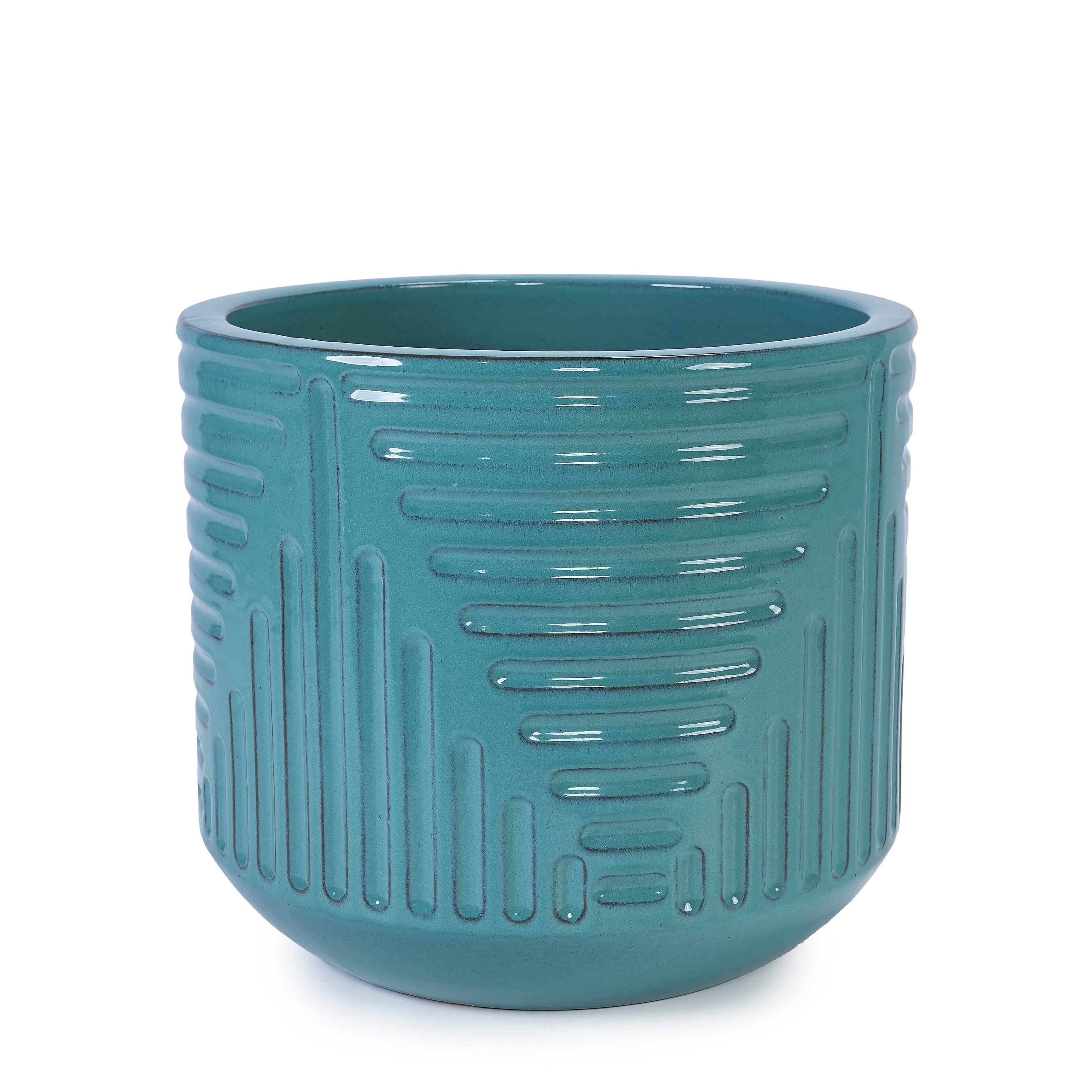 Alt View 6. Loheer - Ceramic Planter by Loheer, 16 Inch Handmade Teal Textured Plant Pot for Indoor Outdoor Monstera Fiddle Leaf Fig.
