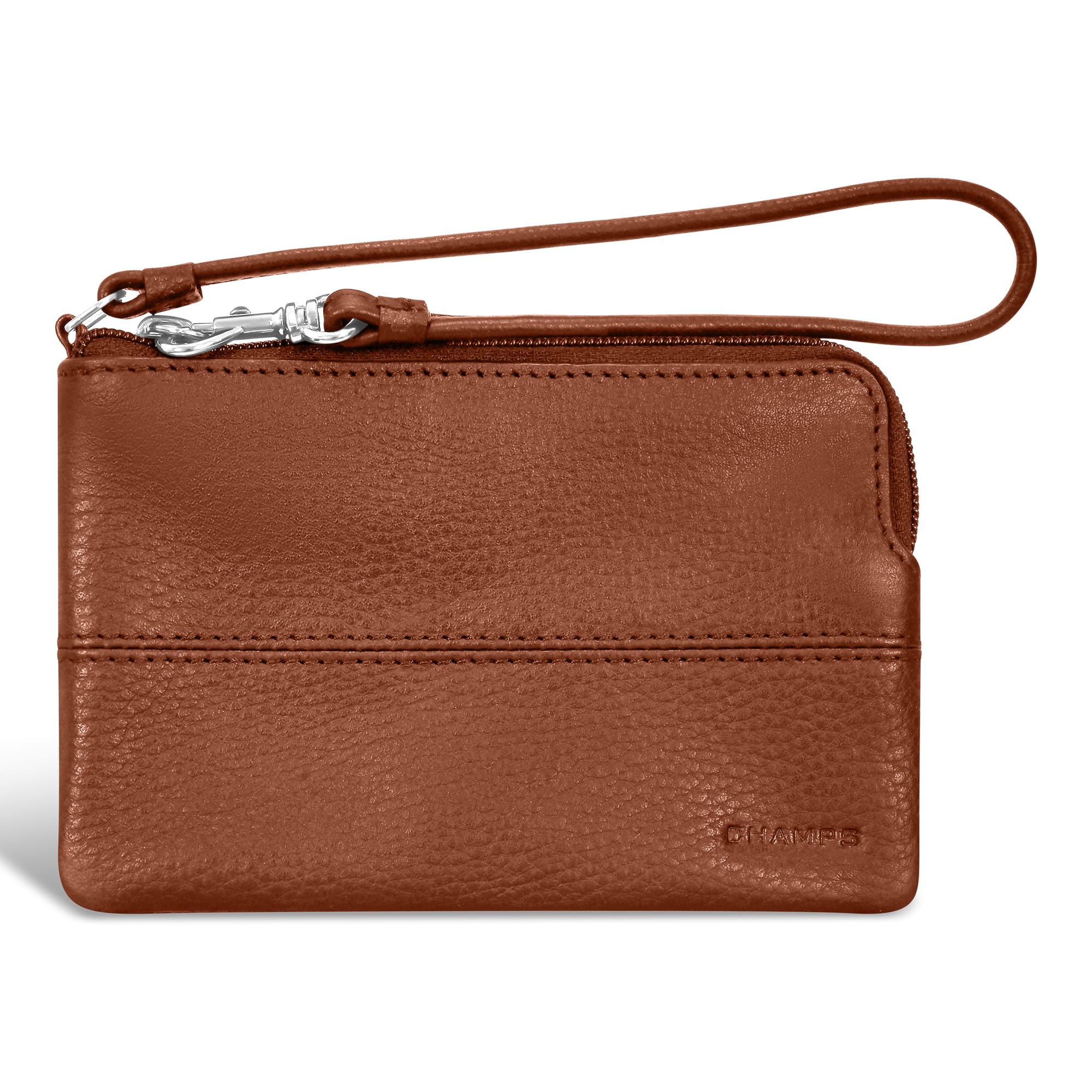 Front. Champs - Onyx Leather Wristlet - Brown.