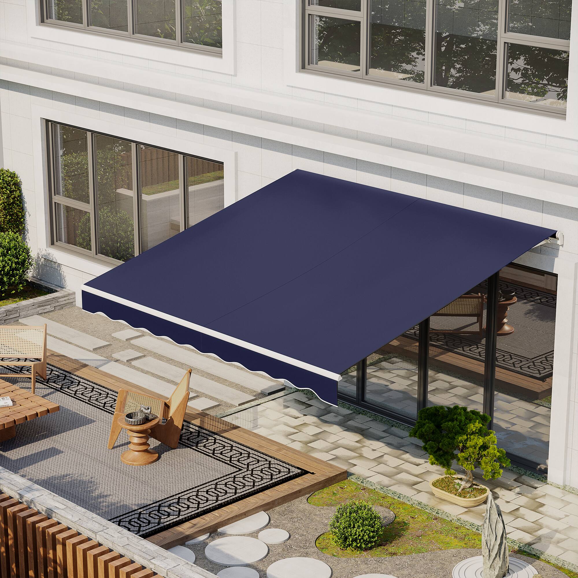 Alt View 1. Outsunny - 12' x 10' Electric Awning, Retractable Awning, UV Protection Sun Shade Shelter with Remote Controller - Dark Blue.