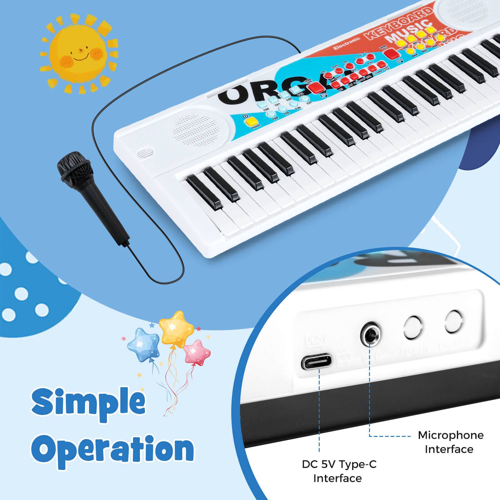 Sure, here is the corrected and grouped text from the image:

---

**ORGAN MUSIC KEYBOARD**

**Simple Operation**

**DC 5V Type-C Interface**

**Microphone Interface**

---

**KEYBOARD VOCERD i CORD 2000 Eletrônico P**

**I I I I ORG ORGM**

**... - 1 T i TH d - D061**

---