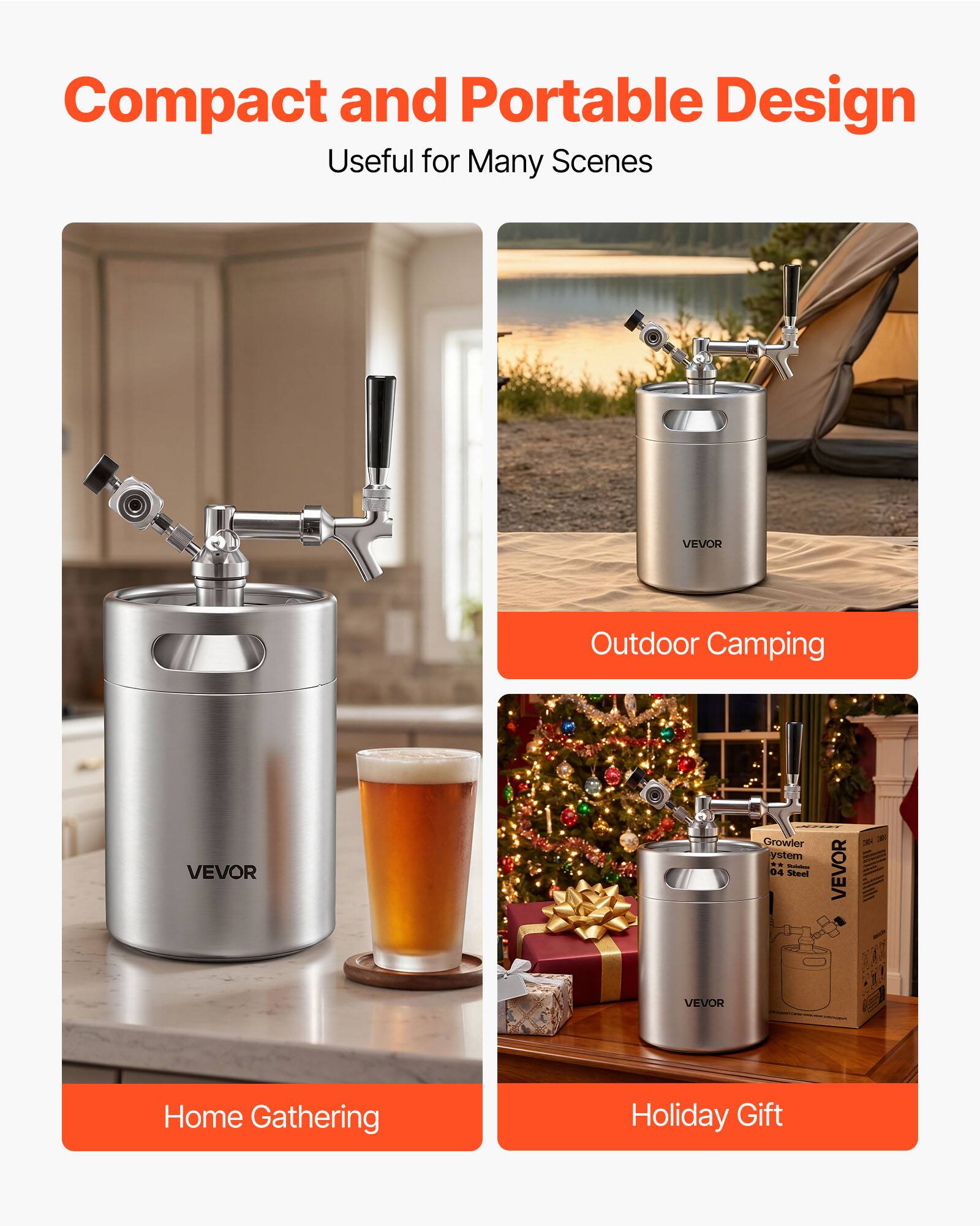 Compact and Portable Design  
Useful for Many Scenes  

VEVOR Outdoor Camping  
VEVOR Home Gathering  
VEVOR Holiday Gift