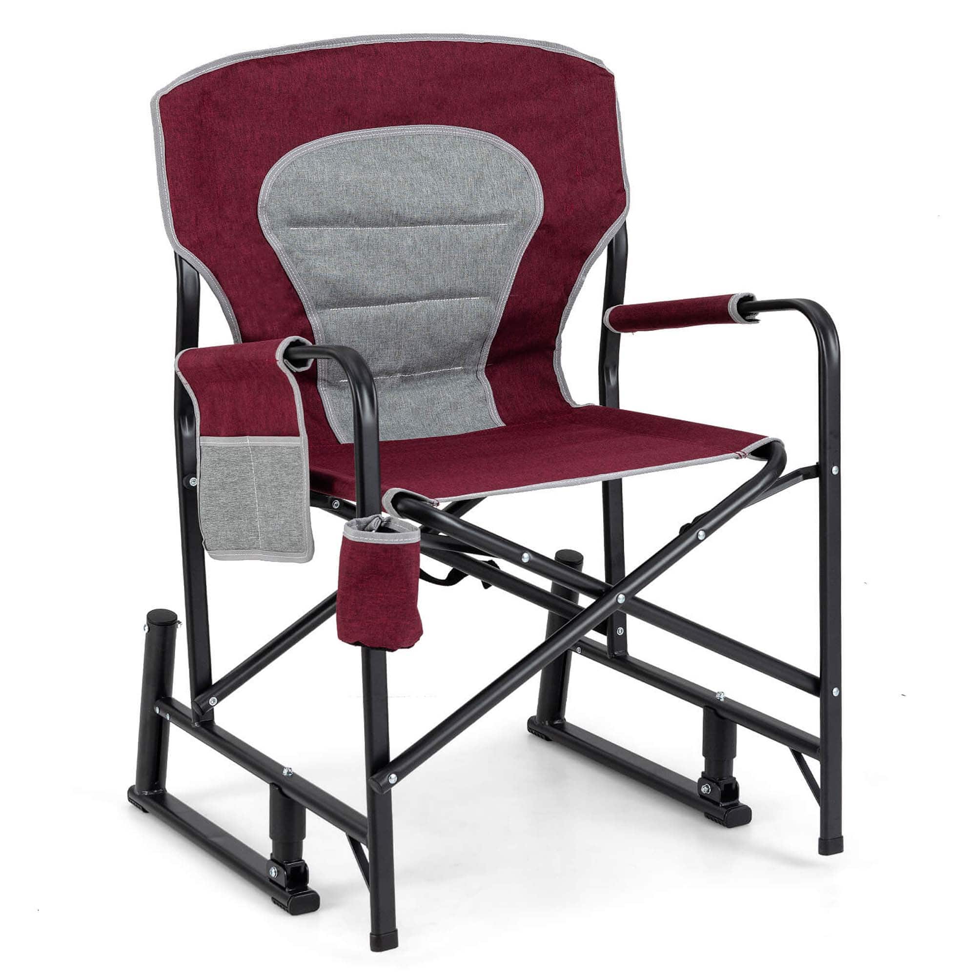 Front. Costway - Costway Outdoor Rocker Camping Chair for Adults with Dual Springs Padded Back - Red.