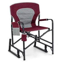 Costway - Outdoor Rocker Camping Chair for Adults with Dual Springs Padded Back - Red