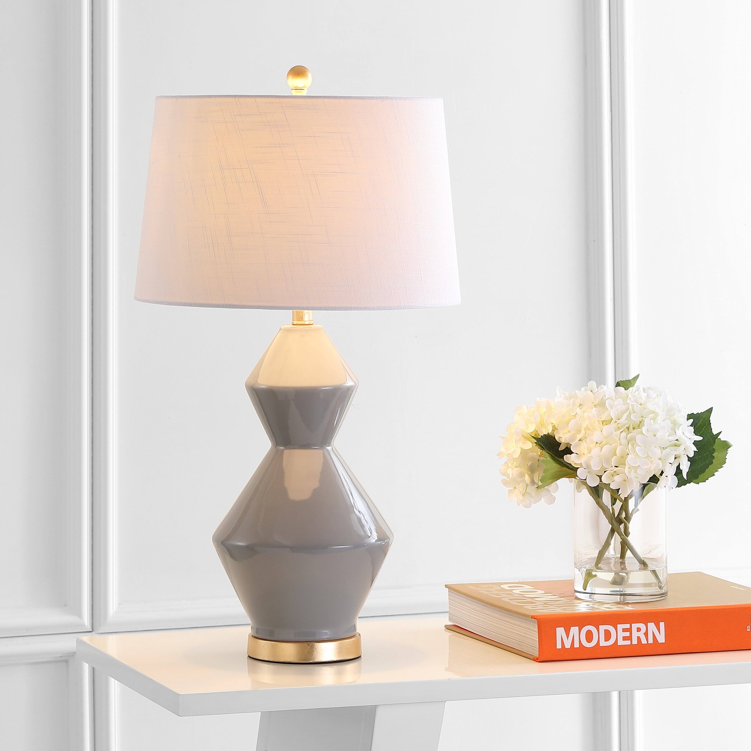 Alt View 1. Jonathan Y - Abbas 29" Geometric Ceramic/Metal LED Table Lamp, Gray/Gold Leaf - Gray.