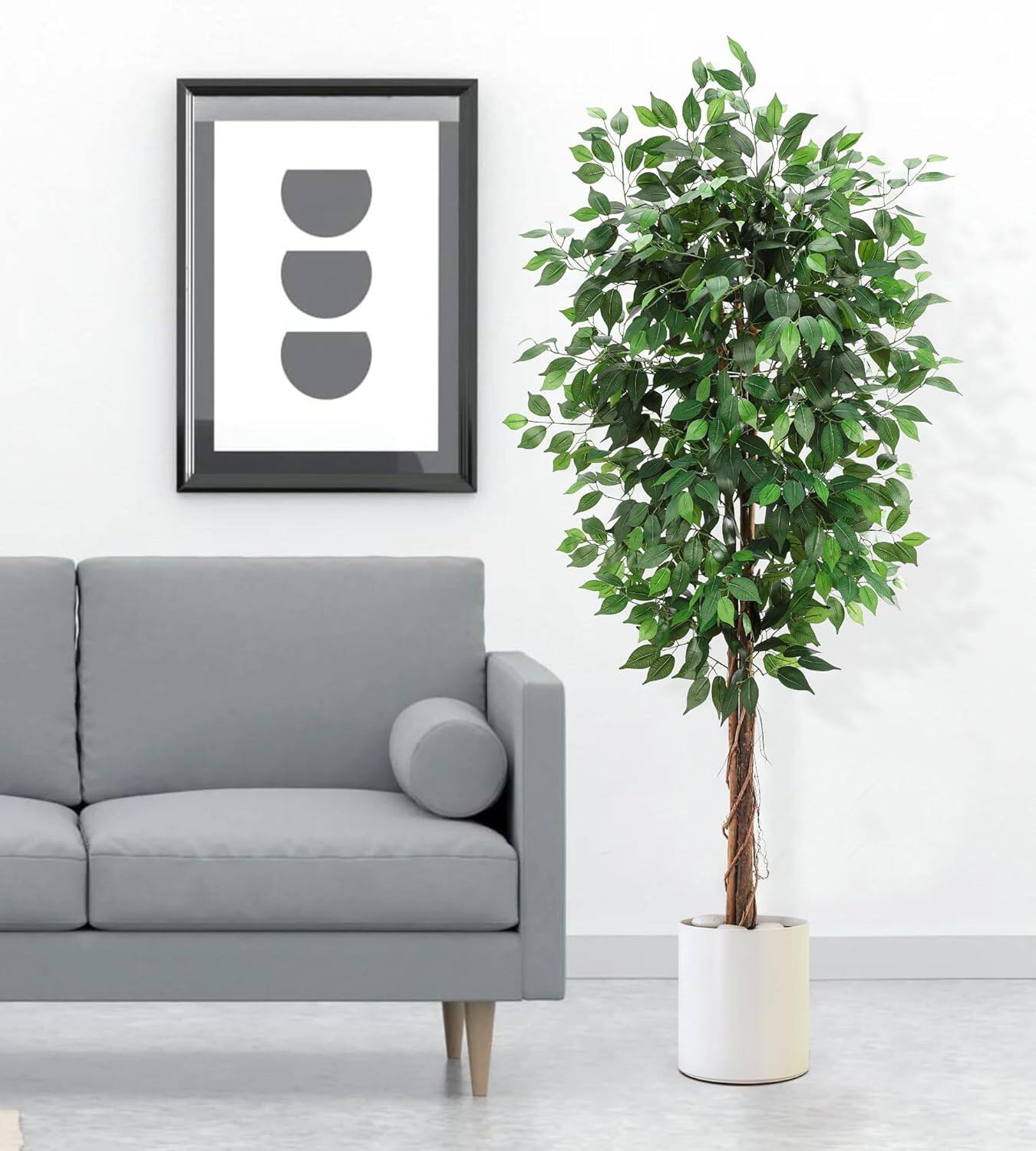 Alt View 2. Homhougo - 6FT Faux Ficus Tree Set of 2, Tall Artificial Greenery with 1008 Leaves for Indoor Outdoor Home Office Use - Green.