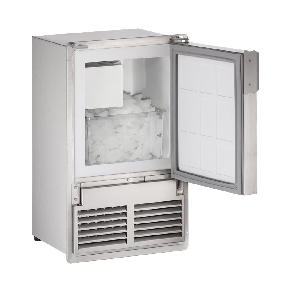 Left View: U-Line - Marine Series 15.9" 22.9-Lb. Freestanding Icemaker - Stainless Solid