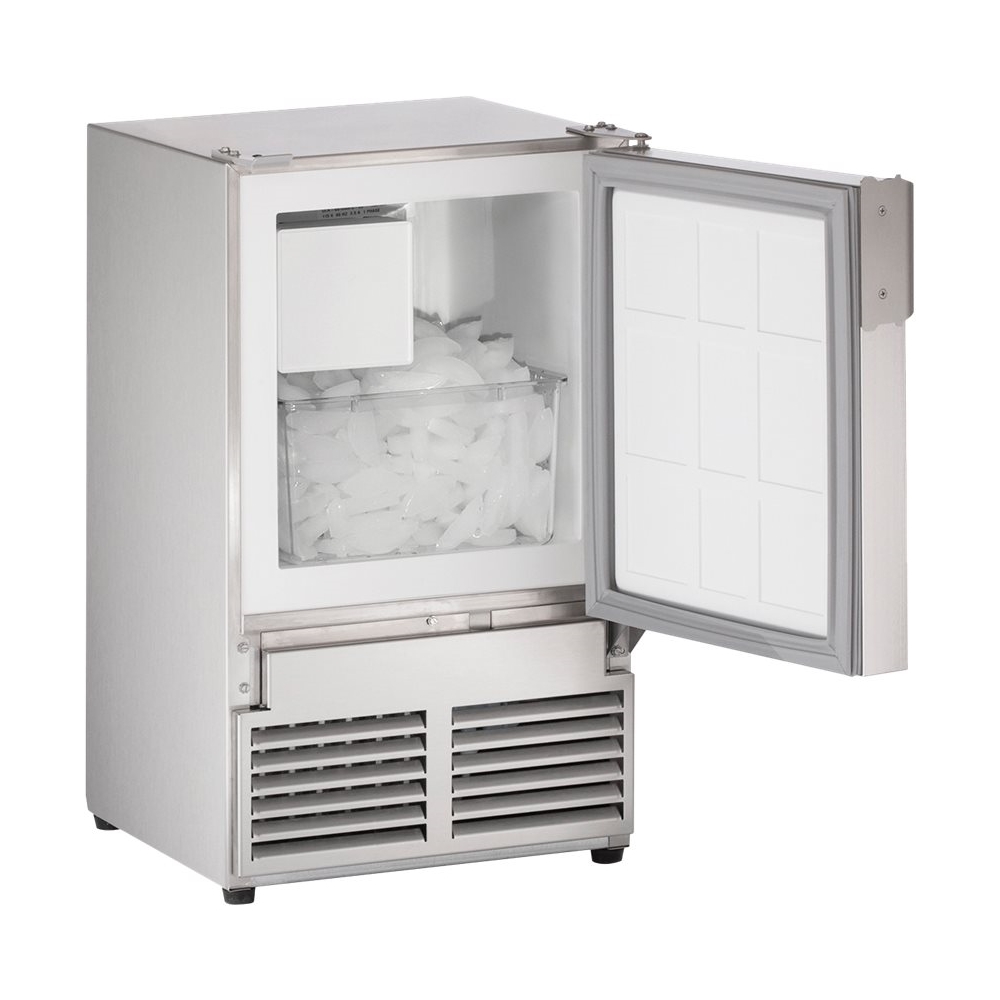 Left View: U-Line - Marine Series 14" 22.9-Lb. Freestanding Icemaker - Stainless solid