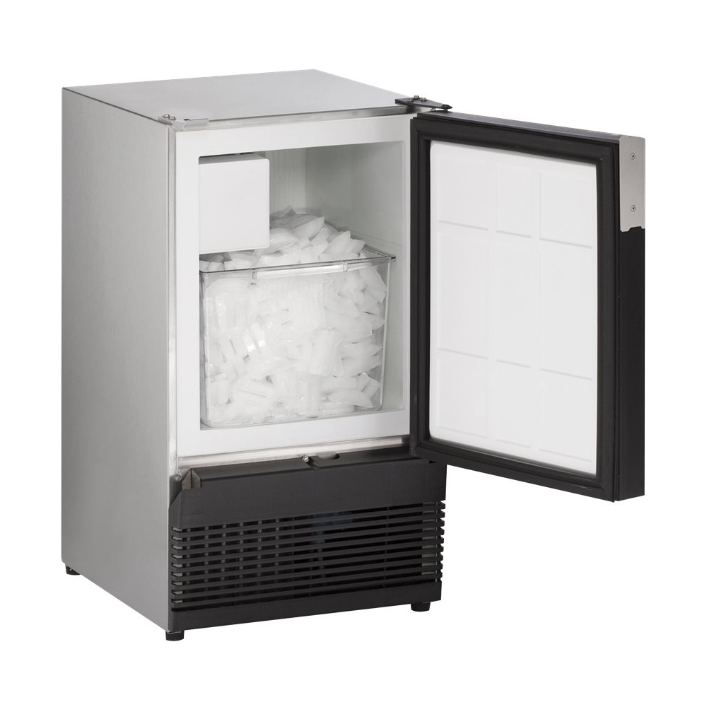 Left View: U-Line - Marine Series 14.9" 24.9-Lb. Freestanding Icemaker - Stainless Solid