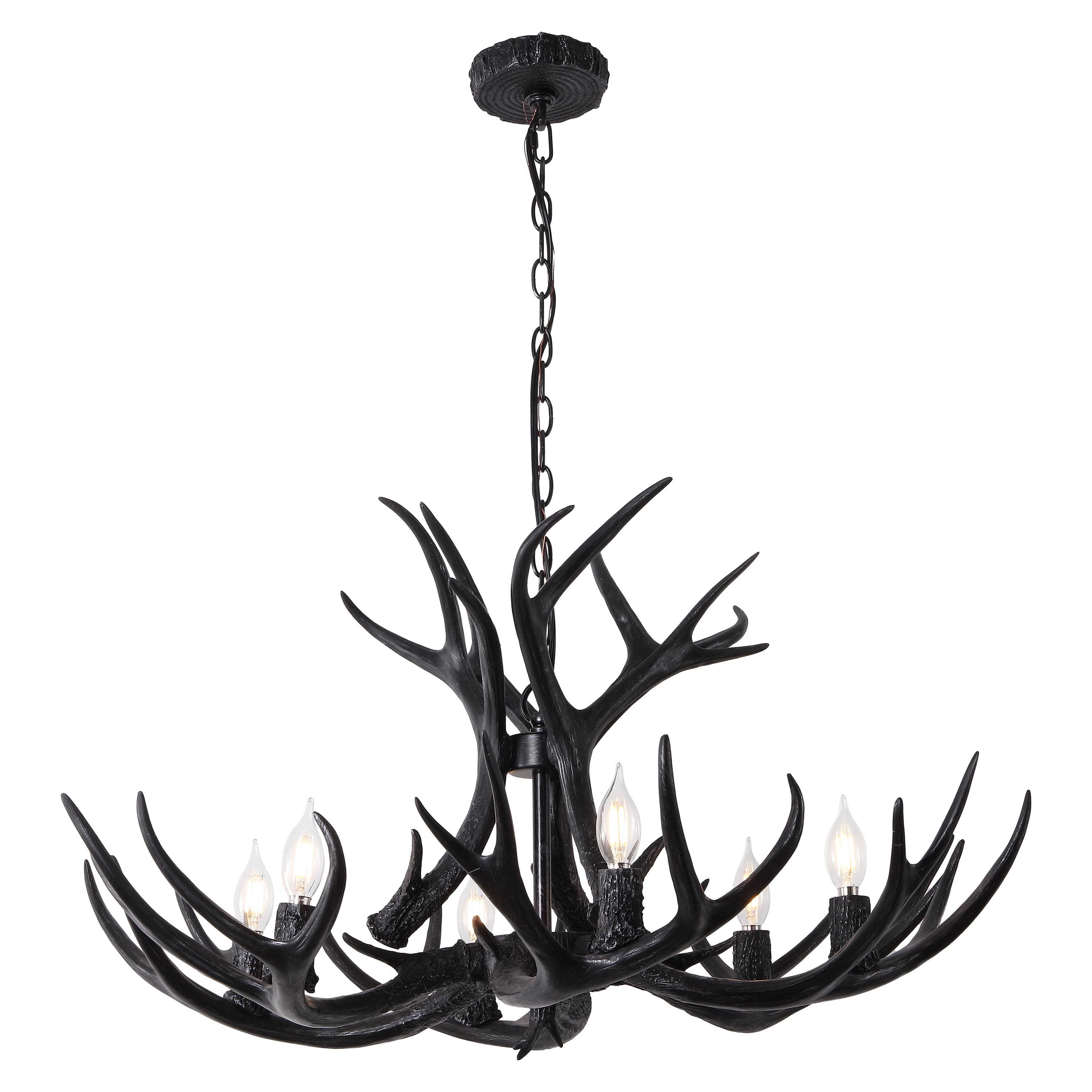 "Jonathan Y - Eldora 33"" 6-Light Rustic Farmhouse Adjustable Resin Antler LED Chandelier - Black" price history on PriceWatchPro