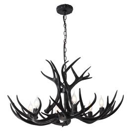Jonathan Y - Eldora 33" 6-Light Rustic Farmhouse Adjustable Resin Antler LED Chandelier - Black