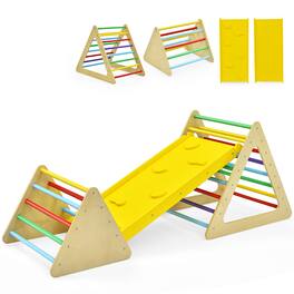 Costway - 3 in 1 Kids Climbing Ladder Set 2 Triangle Climbers w/Ramp for Sliding & Climbing - Multicolor