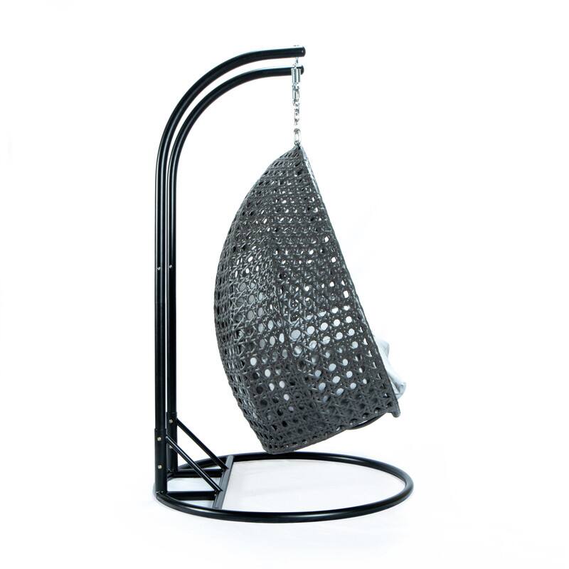 Alt View 1. LeisureMod - Leisuremod Outdoor 2-Person Charcoal Wicker Egg Swing Chair with Steel Stand, Washable Cushions & Waterproof Cover - Light Grey.