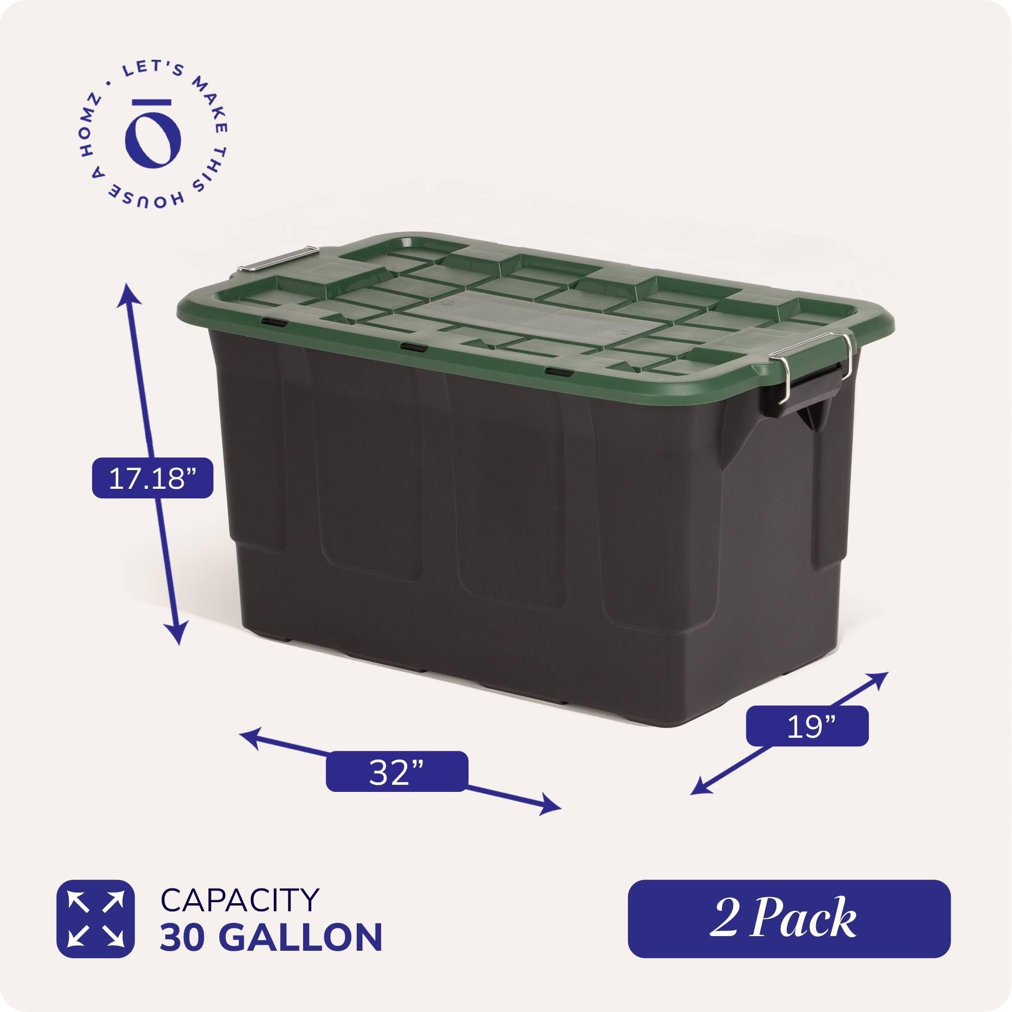 Let's Make This House Awesome!  
17.18" x 32" x 19"  
Capacity: 30 Gallon  
2 Pack