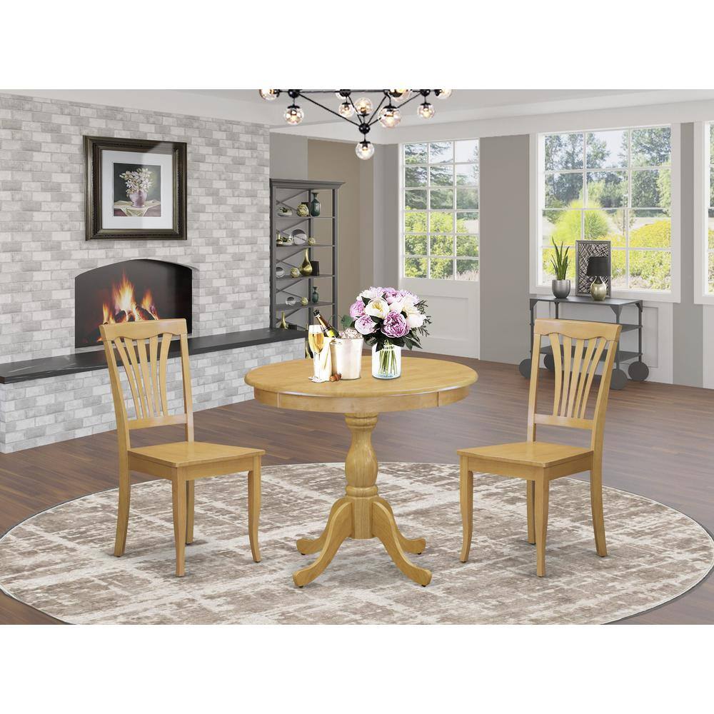 Back. East West Furniture - AMAV3-OAK-W 3 Piece Dining Room Table Set - 1 Dining Table and 2 Oak Mid Century Dining Chairs - Oak Finish - Oak.