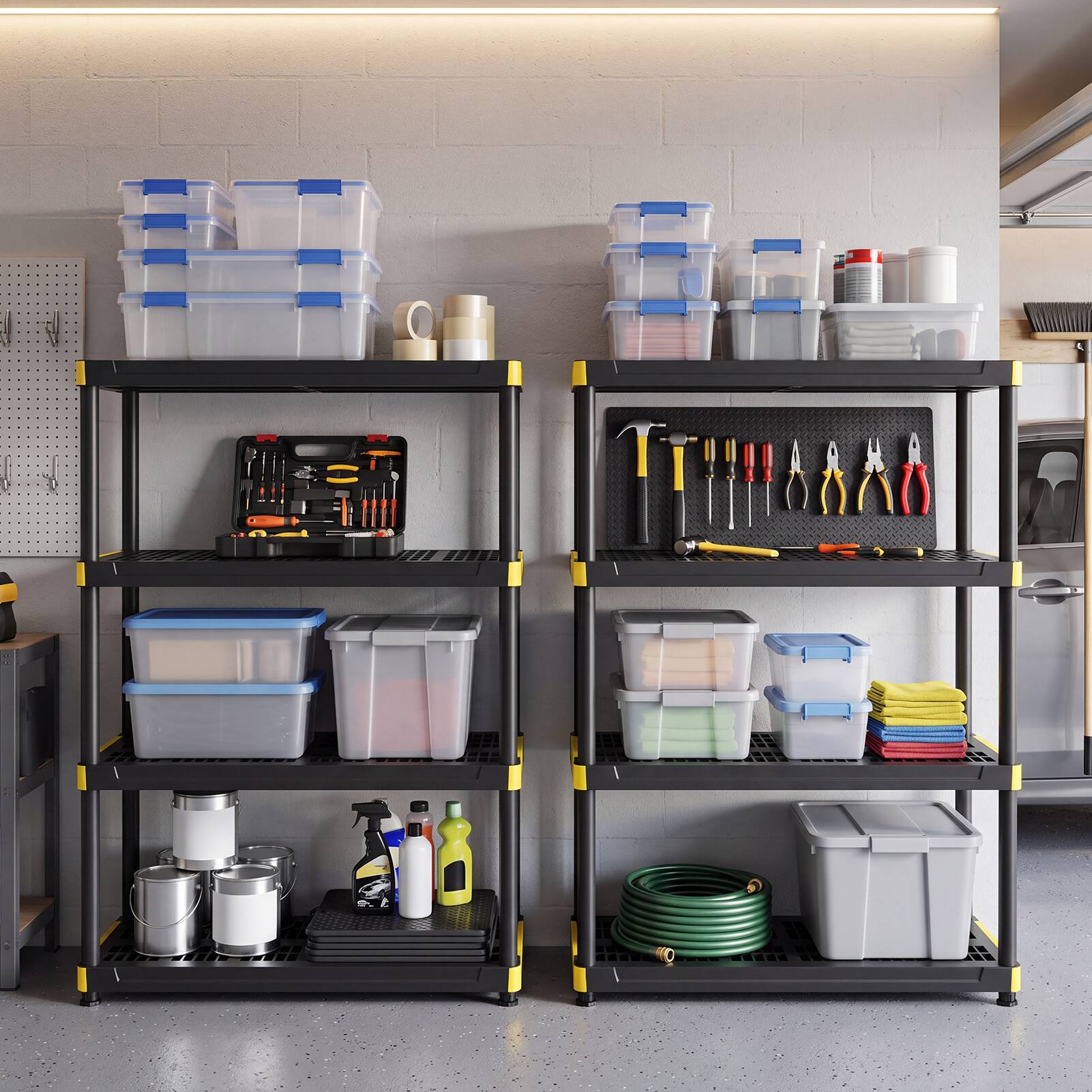 Alt View 3. Costway - Costway 4-Tier Plastic Storage Shelf with Anti-Tipping Kit & Adjustable Feet, Easy Assembly - Black + Yellow.