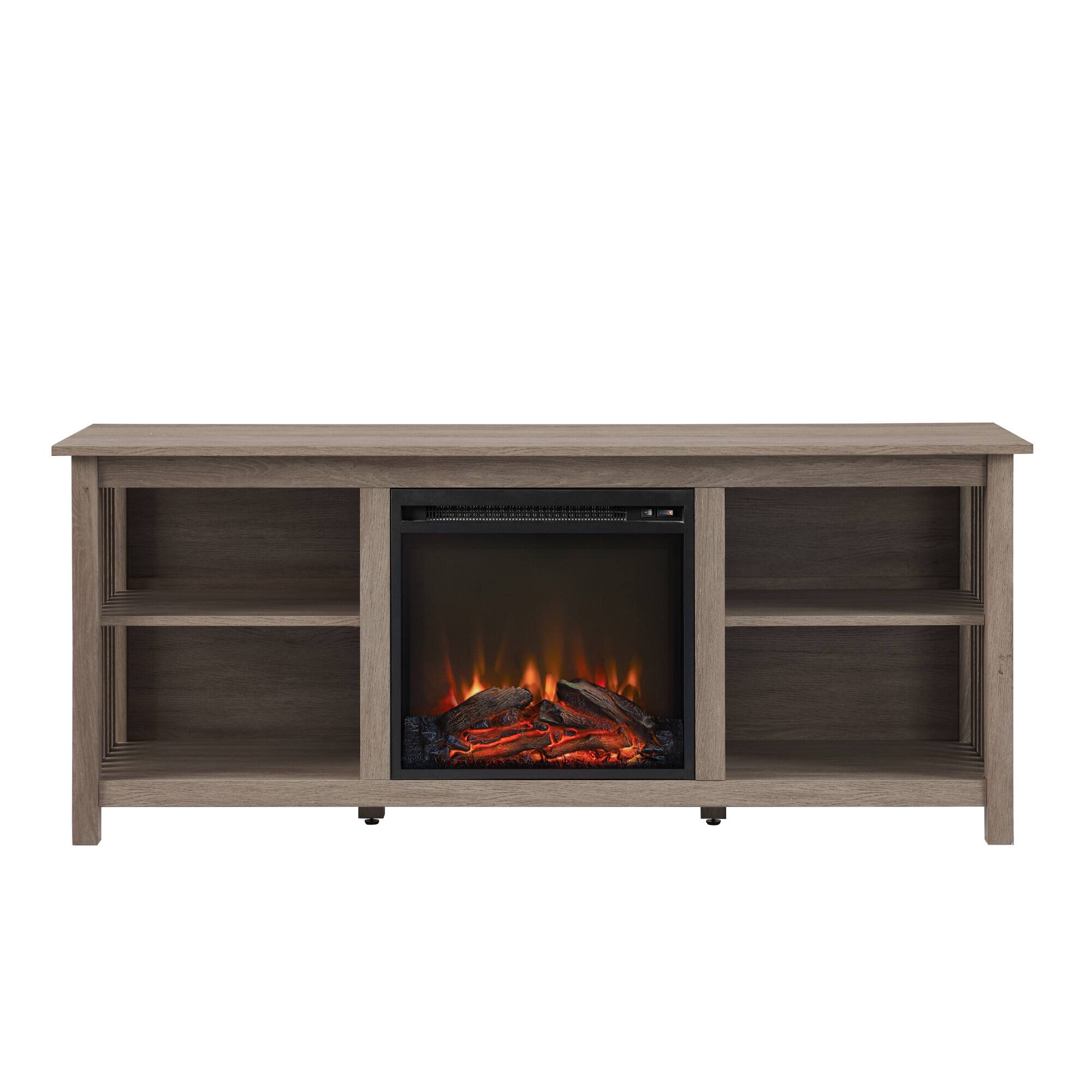 Front. Walker Edison - Mission-Style Fireplace TV Stand for Most TVs up to 65” - Driftwood.