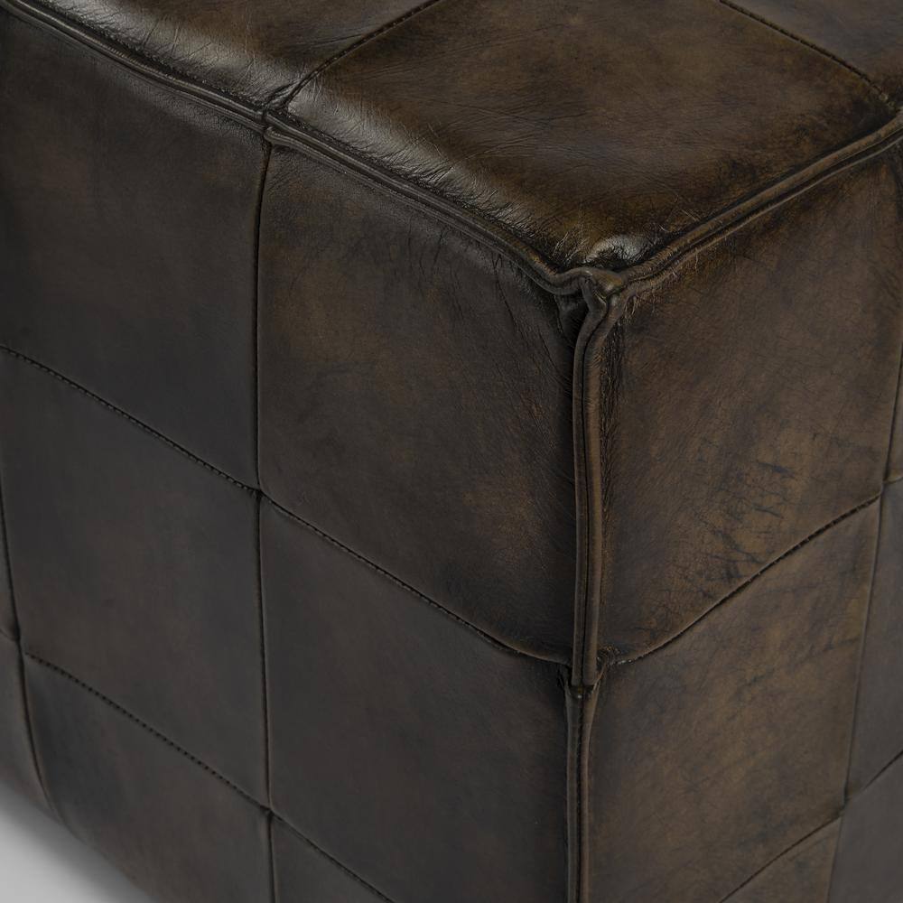 Alt View 4. Butler Specialty - Leon Leather Cube Ottoman - Dark Brown.