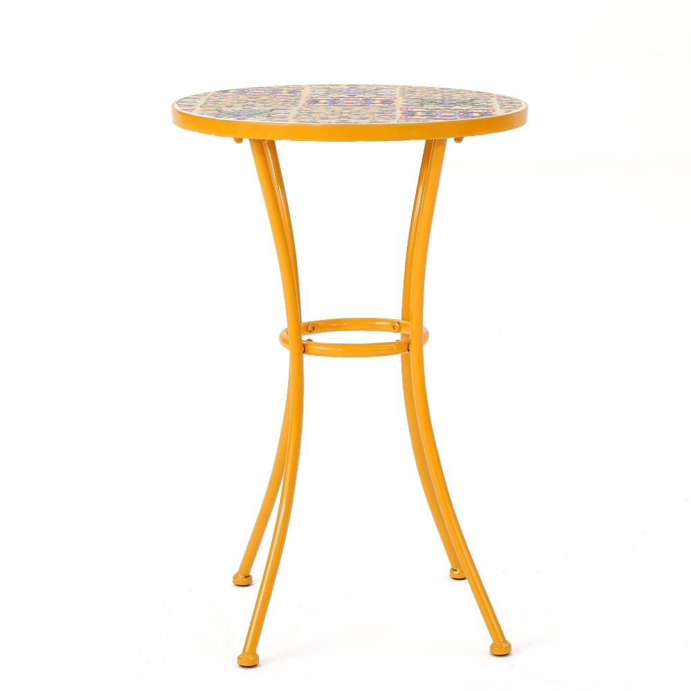 Left. Loheer - Loheer Yellow Tile Mosaic Outdoor Side Table with Metal Legs - Yellow.
