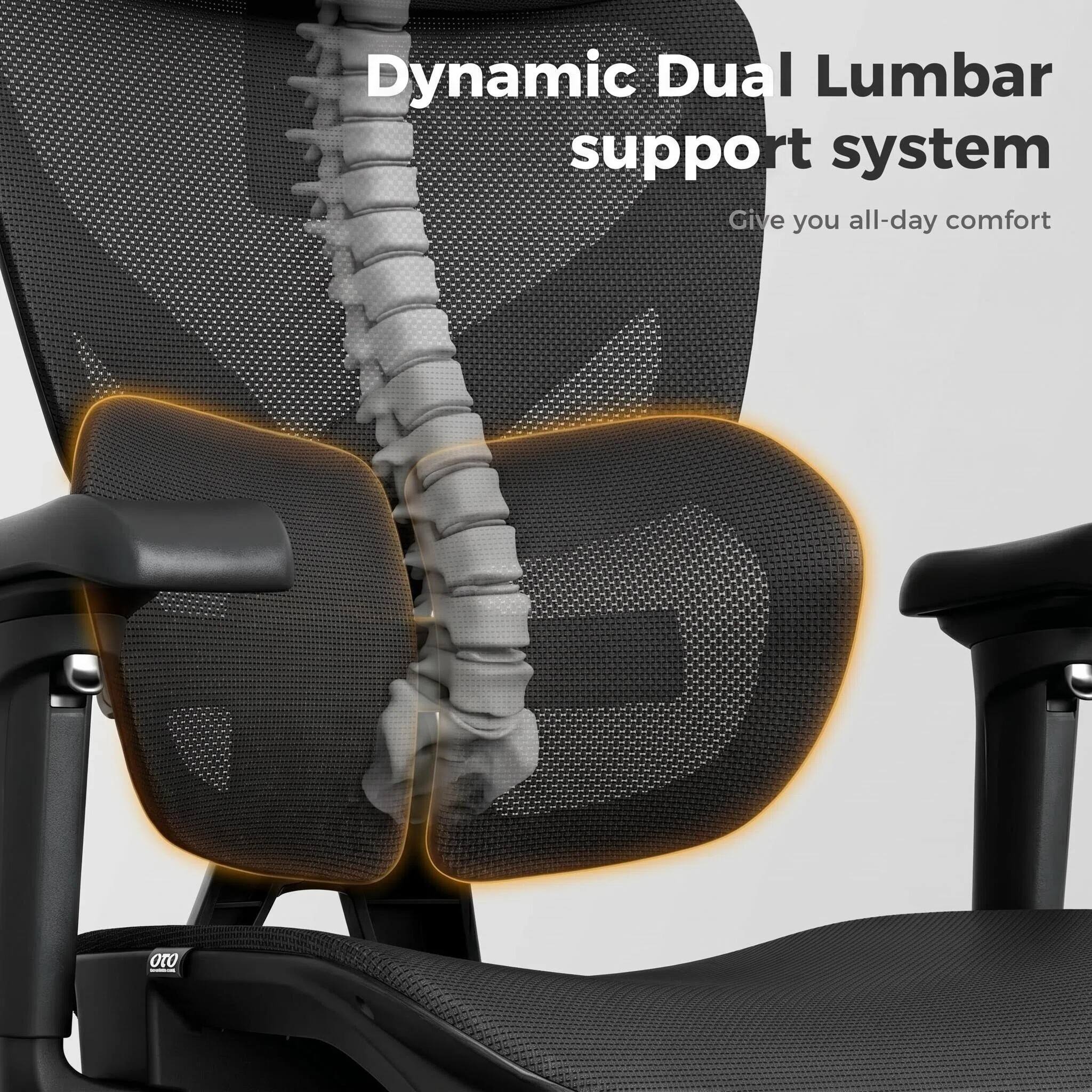 Dynamic Dual Lumbar support system  
Give you all-day comfort