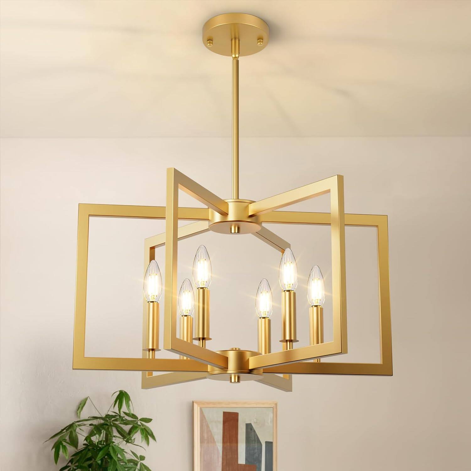 Nordic Hygge - 6-Light Chandelier, Farmhouse Dining Room Light Fixture, 21.3in Modern Chandelier - Gold