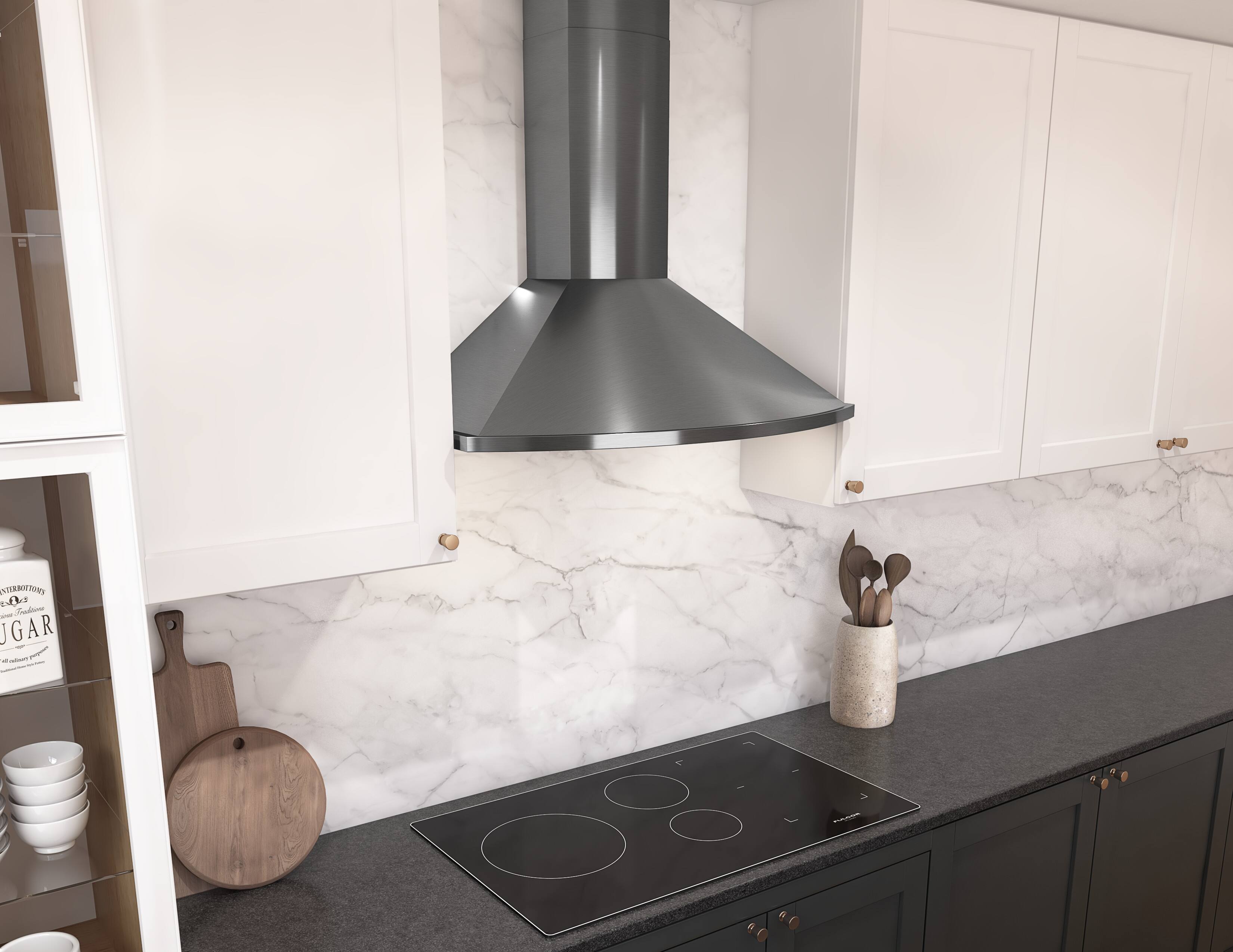 Alt View 14. Zephyr - Savona 30 in. 600 CFM Wall Mount Range Hood with LED Light - Black Stainless Steel.