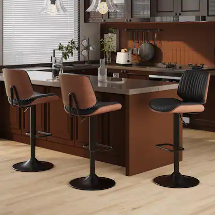 Front. JETRANSPORT - Bar Stools Set Of 2 Adjustable Counter Height Chairs 26"-34.5" With Swivel & Footrest Modern Faux - Black Set of 3 Modern Bar Stools.